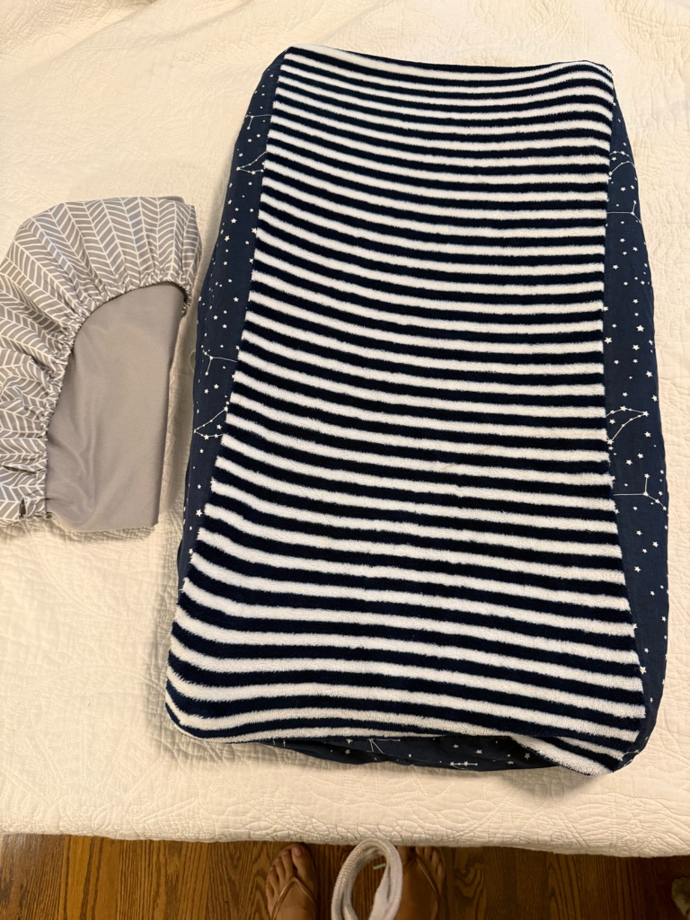 Amazon Navy Blue and White Striped changing Mattress + Cover